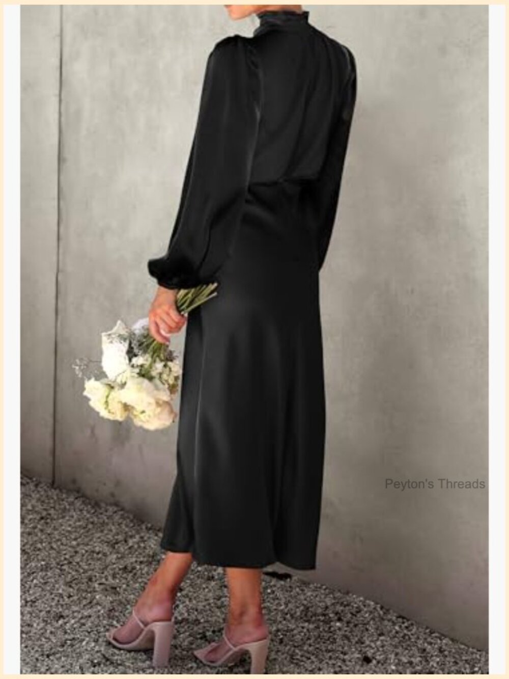 Long Sleeve Mock Neck Satin Maxi Dress Formal Party - Picture 3 of 7